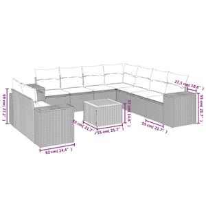 vidaXL 10-delige Loungeset met kussens poly rattan grijs