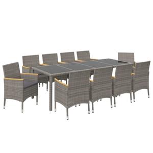 vidaXL 11-delige Tuinset met kussens poly rattan zwart en grijs