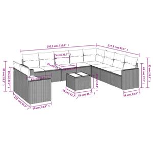 vidaXL 11-delige Loungeset met kussens poly rattan zwart