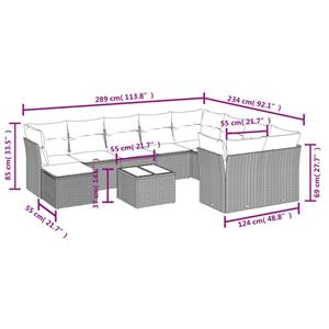 vidaXL 11-delige Loungeset met kussens poly rattan grijs