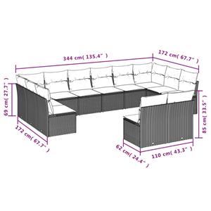 vidaXL 12-delige Loungeset met kussens poly rattan zwart