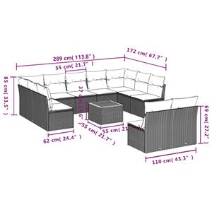 vidaXL 12-delige Loungeset met kussens poly rattan zwart