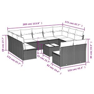 vidaXL 12-delige Loungeset met kussens poly rattan zwart