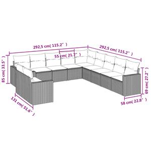 vidaXL 11-delige Loungeset met kussens poly rattan zwart