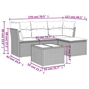 vidaXL 5-delige Loungeset met kussens poly rattan beige