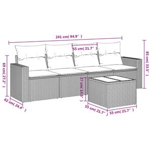 vidaXL 5-delige Loungeset met kussens poly rattan grijs