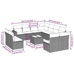 vidaXL 12-delige Loungeset met kussens poly rattan zwart