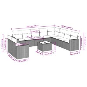 vidaXL 11-delige Loungeset met kussens poly rattan grijs