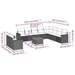 vidaXL 11-delige Tuinset met kussens poly rattan beige