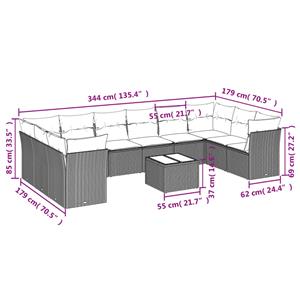 vidaXL 11-delige Loungeset met kussens poly rattan zwart