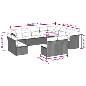 vidaXL 12-delige Loungeset met kussens poly rattan zwart