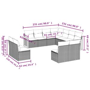 vidaXL 11-delige Loungeset met kussens poly rattan zwart