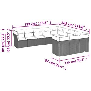 vidaXL 11-delige Loungeset met kussens poly rattan zwart