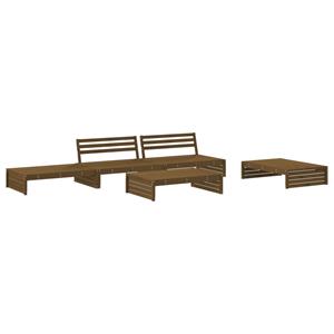 vidaXL 5-delige Loungeset met kussens massief hout honingbruin