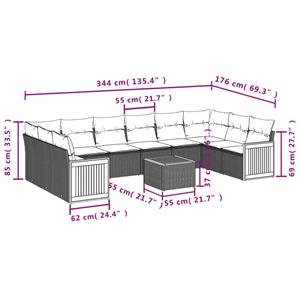 vidaXL 11-delige Loungeset met kussens poly rattan zwart