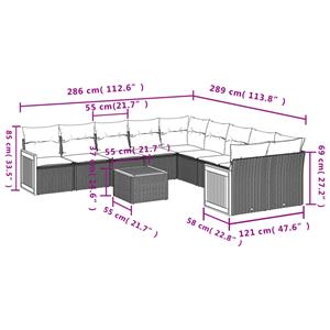 vidaXL 11-delige Loungeset met kussens poly rattan zwart