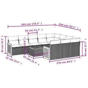 vidaXL 11-delige Loungeset met kussens poly rattan zwart