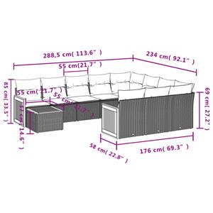 vidaXL 11-delige Loungeset met kussens poly rattan zwart