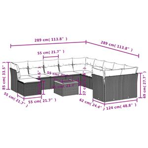 vidaXL 12-delige Loungeset met kussens poly rattan zwart