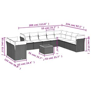 vidaXL 11-delige Loungeset met kussens poly rattan grijs