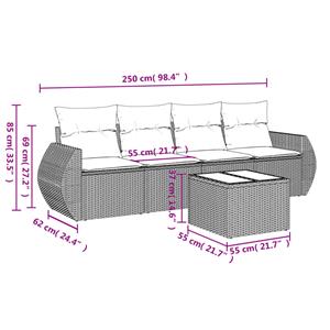 vidaXL 5-delige Loungeset met kussens poly rattan zwart