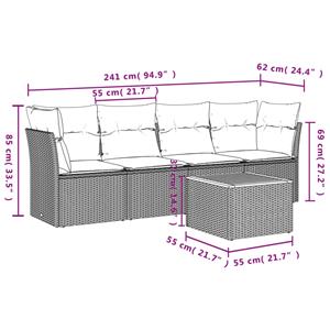 vidaXL 5-delige Loungeset met kussens poly rattan beige