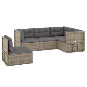 vidaXL 5-delige Loungeset met kussens poly rattan grijs