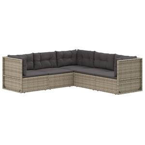 vidaXL 5-delige Loungeset met kussens poly rattan grijs