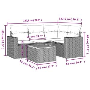 vidaXL 5-delige Loungeset met kussens poly rattan grijs