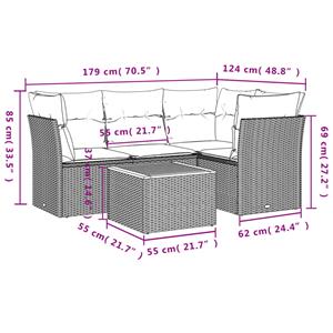 vidaXL 5-delige Loungeset met kussens poly rattan zwart