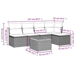 vidaXL 6-delige Loungeset met kussens poly rattan zwart