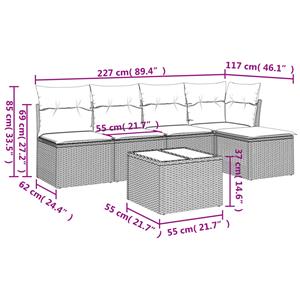 vidaXL 6-delige Loungeset met kussens poly rattan zwart