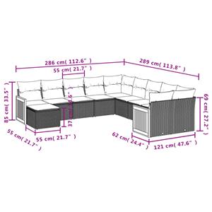 vidaXL 11-delige Loungeset met kussens poly rattan zwart