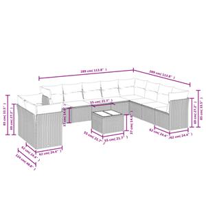 vidaXL 11-delige Loungeset met kussens poly rattan grijs