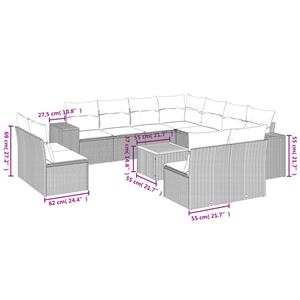 vidaXL 12-delige Loungeset met kussens poly rattan zwart