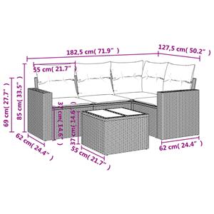 vidaXL 5-delige Loungeset met kussens poly rattan grijs