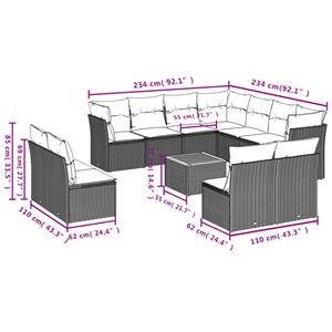 vidaXL 12-delige Loungeset met kussens poly rattan grijs