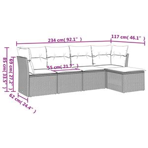 vidaXL 5-delige Loungeset met kussens poly rattan beige