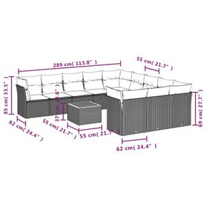 vidaXL 12-delige Loungeset met kussens poly rattan zwart