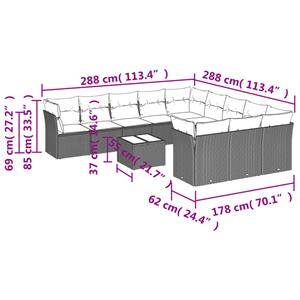 vidaXL 12-delige Loungeset met kussens poly rattan zwart