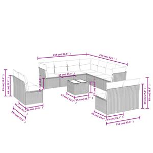 vidaXL 12-delige Loungeset met kussens poly rattan grijs