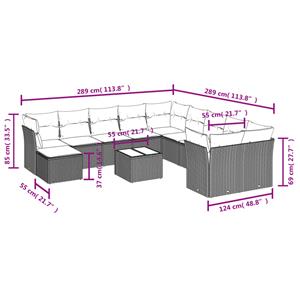 vidaXL 12-delige Loungeset met kussens poly rattan grijs