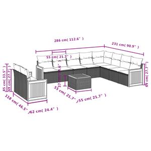 vidaXL 11-delige Loungeset met kussens poly rattan zwart