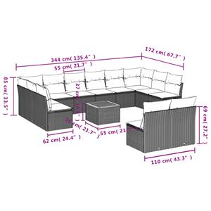 vidaXL 13-delige Loungeset met kussens poly rattan zwart