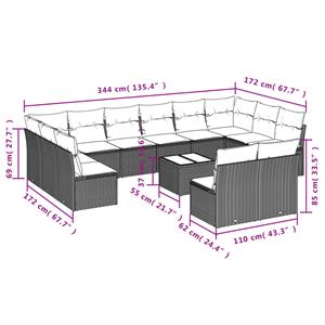 vidaXL 13-delige Loungeset met kussens poly rattan zwart