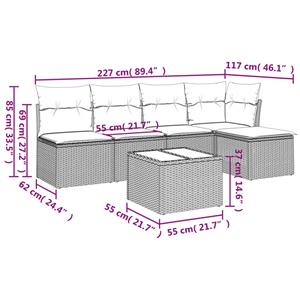 vidaXL 6-delige Loungeset met kussens poly rattan beige