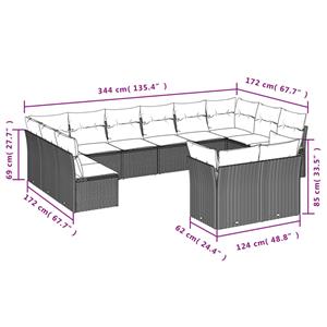 vidaXL 12-delige Loungeset met kussens poly rattan grijs