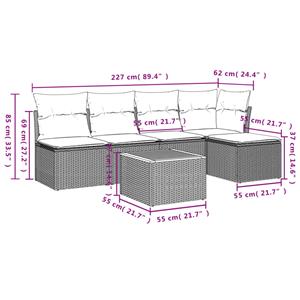 vidaXL 6-delige Loungeset met kussens poly rattan beige