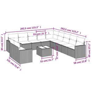 vidaXL 12-delige Loungeset met kussens poly rattan zwart