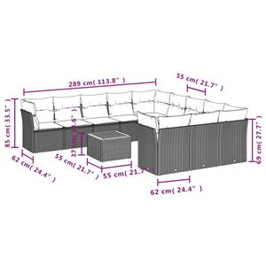 vidaXL 12-delige Loungeset met kussens poly rattan grijs